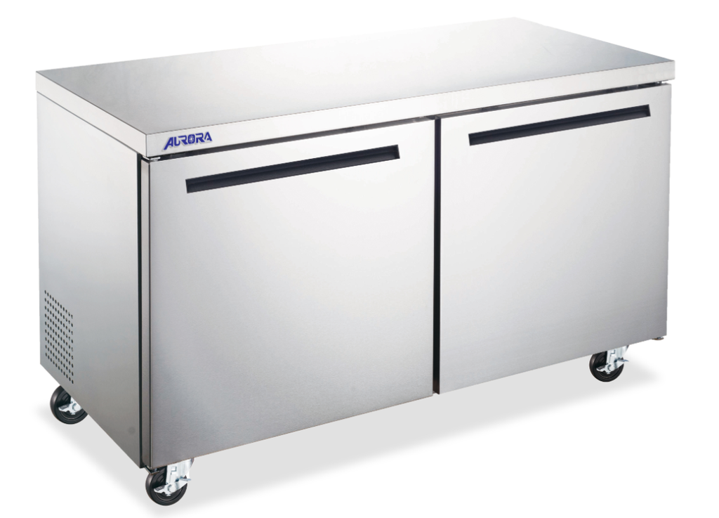 under counter - cooler  - 48" - 2 door - Omcan / Aurora / 59056 - 2 shelf - casters - 115v/3a - N