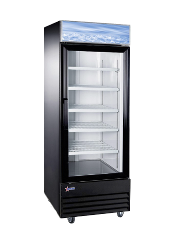 [801318-N] cooler - GDM - 1 door - full size - 28"/84" - Omcan / 50037 - black cabinet - 4 shelf - NO casters - 115v/4a - N